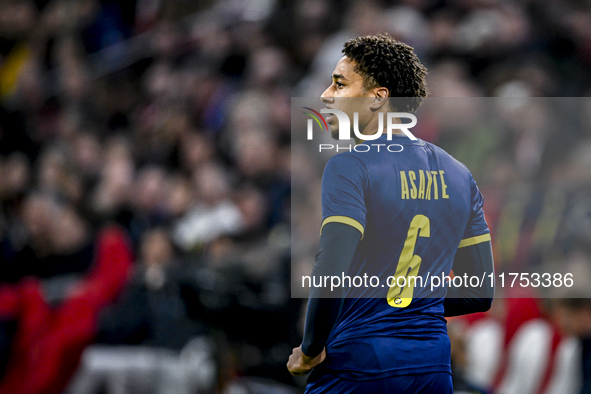 Maccabi Tel Aviv defender Tyrese Asante plays during the match between Ajax and Maccabi Tel Aviv at the Johan Cruijff ArenA for the UEFA Eur...