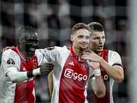 AFC Ajax Amsterdam forward Bertrand Traore, AFC Ajax Amsterdam midfielder Kenneth Taylor, and AFC Ajax Amsterdam defender Anton Gaaei partic...