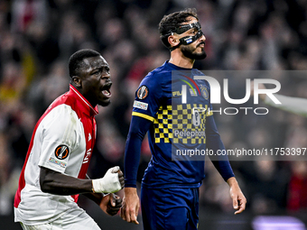 AFC Ajax Amsterdam forward Brian Brobbey plays during the match between Ajax and Maccabi Tel Aviv at the Johan Cruijff ArenA for the UEFA Eu...