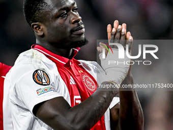 AFC Ajax Amsterdam forward Brian Brobbey plays during the match between Ajax and Maccabi Tel Aviv at the Johan Cruijff ArenA for the UEFA Eu...