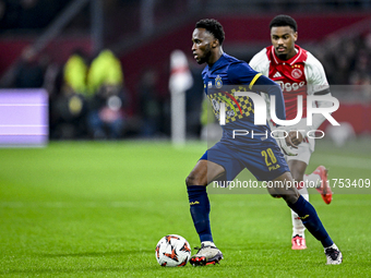 Maccabi Tel Aviv midfielder Issouf Sissokho plays during the match between Ajax and Maccabi Tel Aviv at the Johan Cruijff ArenA for the UEFA...