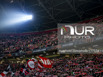 Fans of Ajax attend the match between Ajax and Maccabi Tel Aviv at the Johan Cruijff ArenA for the UEFA Europa League - League phase - Match...