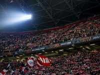 Fans of Ajax attend the match between Ajax and Maccabi Tel Aviv at the Johan Cruijff ArenA for the UEFA Europa League - League phase - Match...