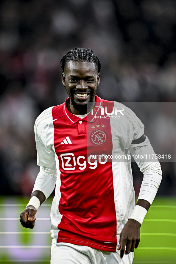 AFC Ajax Amsterdam forward Bertrand Traore plays during the match between Ajax and Maccabi Tel Aviv at the Johan Cruijff ArenA for the UEFA...