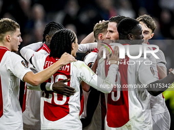 AFC Ajax Amsterdam midfielder Branco van den Boomen and AFC Ajax Amsterdam forward Brian Brobbey play during the match between Ajax and Macc...