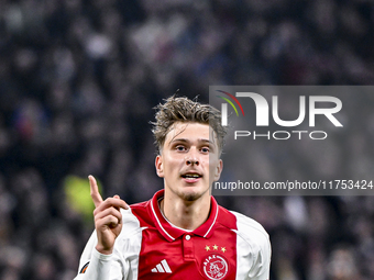 AFC Ajax Amsterdam forward Mika Godts plays during the match between Ajax and Maccabi Tel Aviv at the Johan Cruijff ArenA for the UEFA Europ...