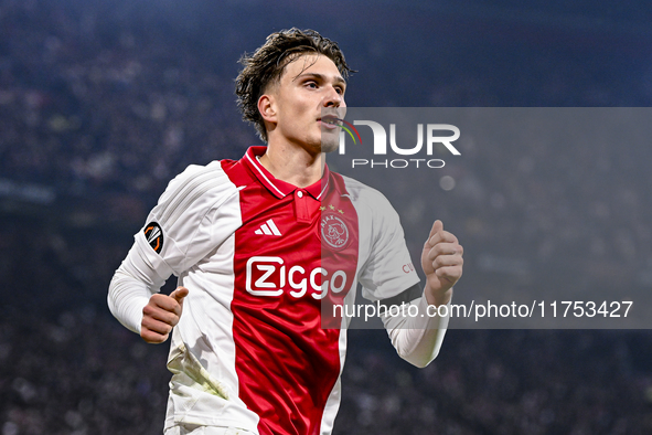 AFC Ajax Amsterdam forward Mika Godts plays during the match between Ajax and Maccabi Tel Aviv at the Johan Cruijff ArenA for the UEFA Europ...