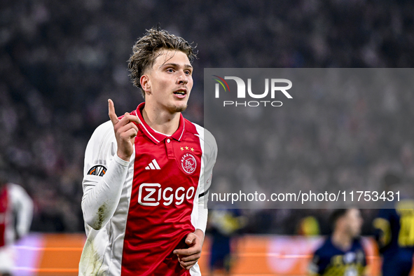 AFC Ajax Amsterdam forward Mika Godts plays during the match between Ajax and Maccabi Tel Aviv at the Johan Cruijff ArenA for the UEFA Europ...