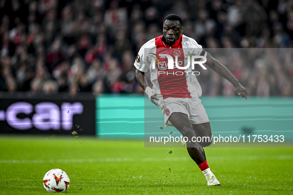 AFC Ajax Amsterdam forward Brian Brobbey plays during the match between Ajax and Maccabi Tel Aviv at the Johan Cruijff ArenA for the UEFA Eu...