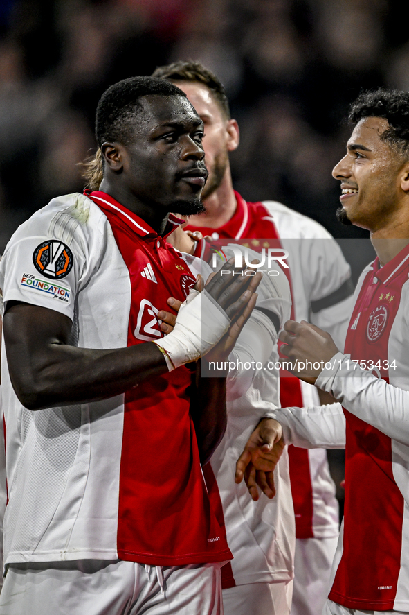 AFC Ajax Amsterdam forward Brian Brobbey plays during the match between Ajax and Maccabi Tel Aviv at the Johan Cruijff ArenA for the UEFA Eu...