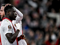 AFC Ajax Amsterdam forward Brian Brobbey plays during the match between Ajax and Maccabi Tel Aviv at the Johan Cruijff ArenA for the UEFA Eu...