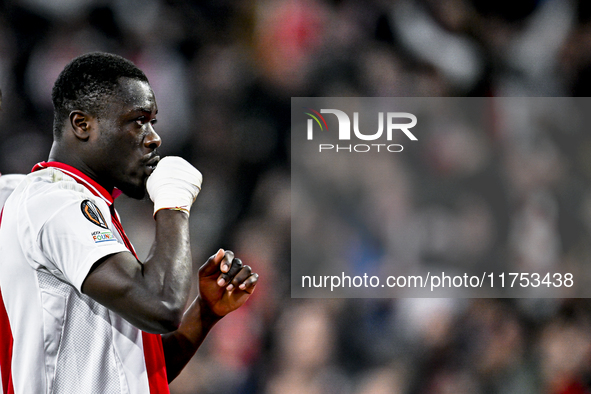 AFC Ajax Amsterdam forward Brian Brobbey plays during the match between Ajax and Maccabi Tel Aviv at the Johan Cruijff ArenA for the UEFA Eu...