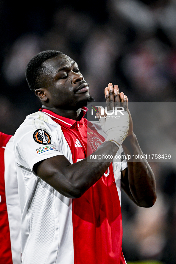 AFC Ajax Amsterdam forward Brian Brobbey plays during the match between Ajax and Maccabi Tel Aviv at the Johan Cruijff ArenA for the UEFA Eu...