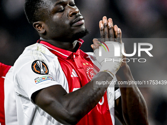 AFC Ajax Amsterdam forward Brian Brobbey plays during the match between Ajax and Maccabi Tel Aviv at the Johan Cruijff ArenA for the UEFA Eu...