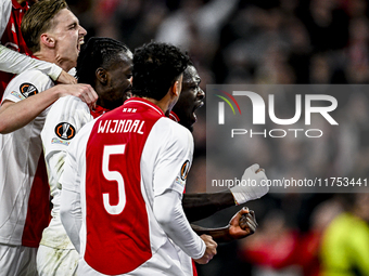 AFC Ajax Amsterdam forward Brian Brobbey celebrates a goal during the match between Ajax and Maccabi Tel Aviv at the Johan Cruijff ArenA for...