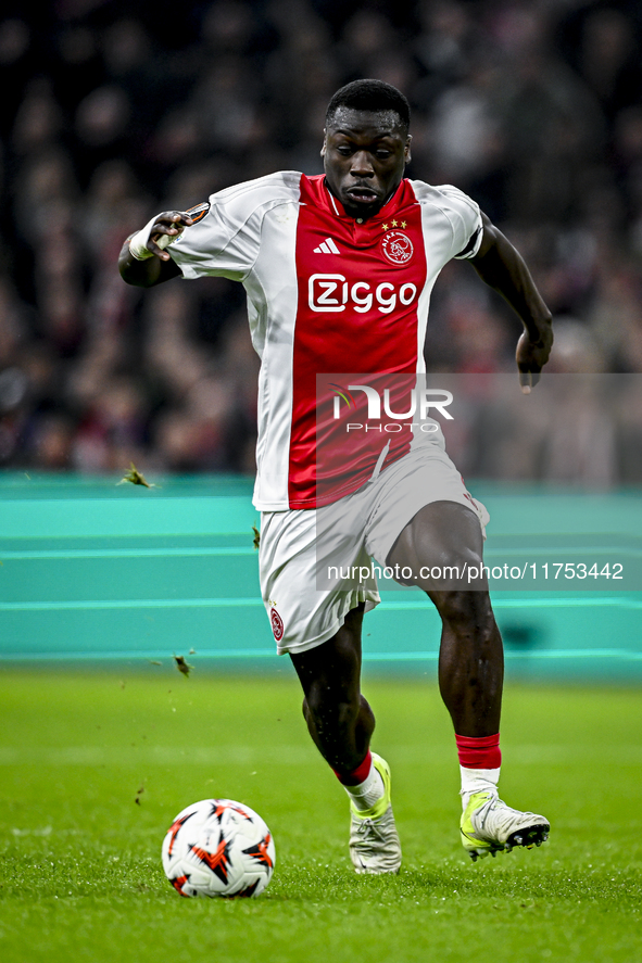 AFC Ajax Amsterdam forward Brian Brobbey plays during the match between Ajax and Maccabi Tel Aviv at the Johan Cruijff ArenA for the UEFA Eu...