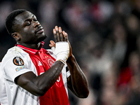 AFC Ajax Amsterdam forward Brian Brobbey celebrates a goal during the match between Ajax and Maccabi Tel Aviv at the Johan Cruijff ArenA for...