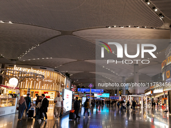 Passengers walk the allies of Istanbul Airport, in the capital of Turkiye on November 3, 2024. Istanbul Airport was named the second busiest...