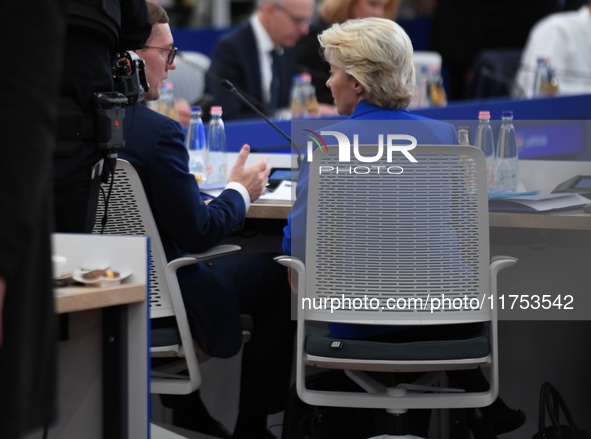 Ursula Von Der Leyen attends the Plenary session of the meeting of Heads of State or Government of the European Union in Budapest, Hungary,...