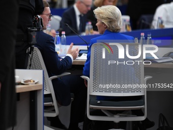 Ursula Von Der Leyen attends the Plenary session of the meeting of Heads of State or Government of the European Union in Budapest, Hungary,...