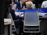 Ursula Von Der Leyen attends the Plenary session of the meeting of Heads of State or Government of the European Union in Budapest, Hungary,...