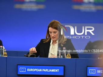 Roberta Metsola, President of the European Parliament, attends the plenary session of the meeting of Heads of State or Government of the Eur...