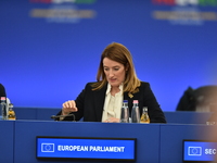 Roberta Metsola, President of the European Parliament, attends the plenary session of the meeting of Heads of State or Government of the Eur...