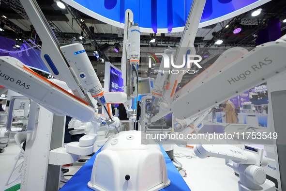 A Medtronic Hugo RAS robot-assisted surgery system is on display at the 7th CIIE in Shanghai, China, on November 8, 2024. 