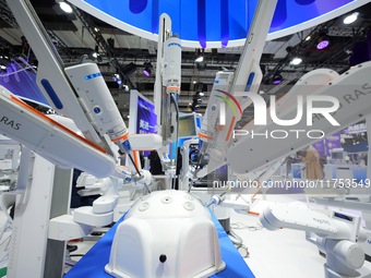 A Medtronic Hugo RAS robot-assisted surgery system is on display at the 7th CIIE in Shanghai, China, on November 8, 2024. (