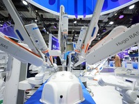 A Medtronic Hugo RAS robot-assisted surgery system is on display at the 7th CIIE in Shanghai, China, on November 8, 2024. (