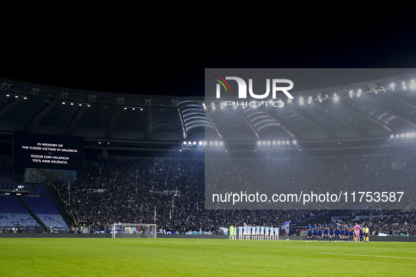 In Rome, Italy, on November 7, 2024, team players observe a minute of silence in honor of the victims of the Valencia region floods before t...