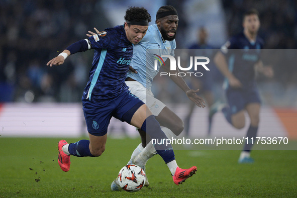 Pepe of FC Porto competes for the ball with Nuno Albertino Varela Tavares of S.S. Lazio during the UEFA Europa League 2024/25 League Phase M...