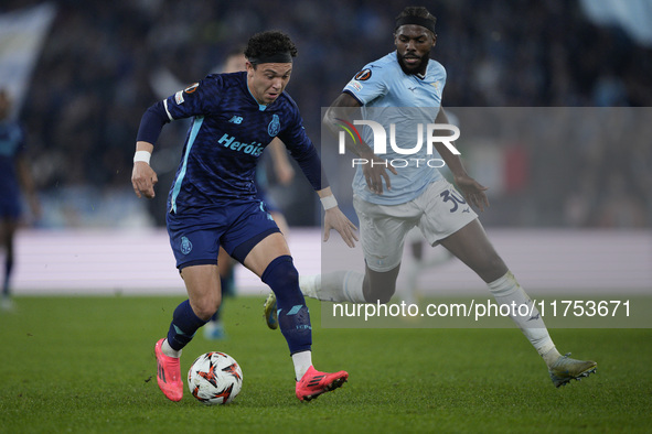 Pepe of FC Porto competes for the ball with Nuno Albertino Varela Tavares of S.S. Lazio during the UEFA Europa League 2024/25 League Phase M...