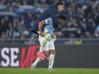 Pedro of S.S. Lazio celebrates with his teammate Mattia Zaccagni of S.S. Lazio the victory of the UEFA Europa League 2024/25 League Phase MD...