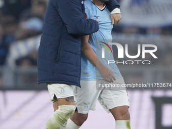 Pedro of S.S. Lazio celebrates with his teammate Mattia Zaccagni of S.S. Lazio the victory of the UEFA Europa League 2024/25 League Phase MD...