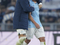 Pedro of S.S. Lazio celebrates with his teammate Mattia Zaccagni of S.S. Lazio the victory of the UEFA Europa League 2024/25 League Phase MD...