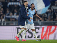 Pedro of S.S. Lazio celebrates with his teammate Mattia Zaccagni of S.S. Lazio the victory of the UEFA Europa League 2024/25 League Phase MD...