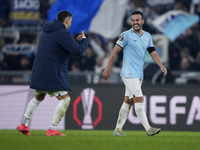 Pedro of S.S. Lazio celebrates with his teammate Mattia Zaccagni of S.S. Lazio the victory of the UEFA Europa League 2024/25 League Phase MD...