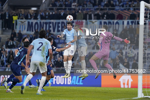 Alessio Romagnoli of S.S. Lazio scores a goal during the UEFA Europa League 2024/25 League Phase MD4 match between S.S. Lazio and FC Porto a...