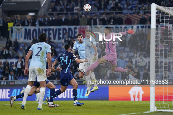 Alessio Romagnoli of S.S. Lazio scores a goal during the UEFA Europa League 2024/25 League Phase MD4 match between S.S. Lazio and FC Porto a...