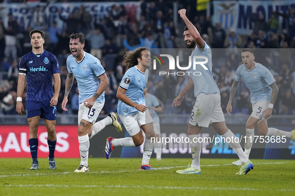 Alessio Romagnoli of S.S. Lazio celebrates after scoring a goal during the UEFA Europa League 2024/25 League Phase MD4 match between S.S. La...