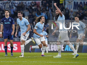 Alessio Romagnoli of S.S. Lazio celebrates after scoring a goal during the UEFA Europa League 2024/25 League Phase MD4 match between S.S. La...