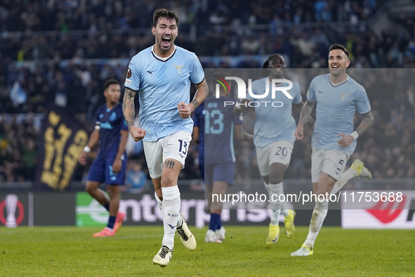 Alessio Romagnoli of S.S. Lazio celebrates after scoring a goal with his teammates during the UEFA Europa League 2024/25 League Phase MD4 ma...