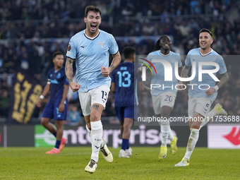 Alessio Romagnoli of S.S. Lazio celebrates after scoring a goal with his teammates during the UEFA Europa League 2024/25 League Phase MD4 ma...