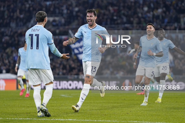 Alessio Romagnoli of S.S. Lazio celebrates after scoring a goal with his teammates during the UEFA Europa League 2024/25 League Phase MD4 ma...