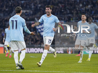 Alessio Romagnoli of S.S. Lazio celebrates after scoring a goal with his teammates during the UEFA Europa League 2024/25 League Phase MD4 ma...