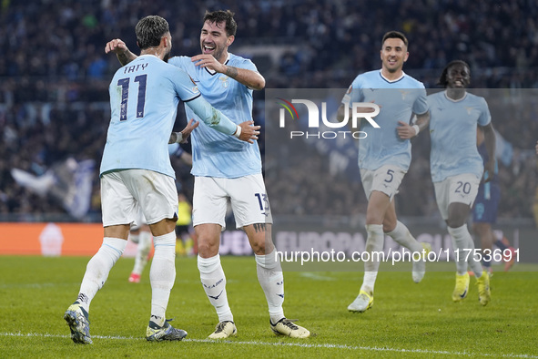 Alessio Romagnoli of S.S. Lazio celebrates after scoring a goal with his teammates during the UEFA Europa League 2024/25 League Phase MD4 ma...