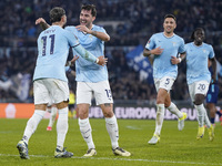 Alessio Romagnoli of S.S. Lazio celebrates after scoring a goal with his teammates during the UEFA Europa League 2024/25 League Phase MD4 ma...