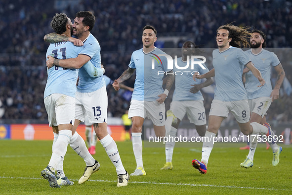 Alessio Romagnoli of S.S. Lazio celebrates after scoring a goal with his teammates during the UEFA Europa League 2024/25 League Phase MD4 ma...