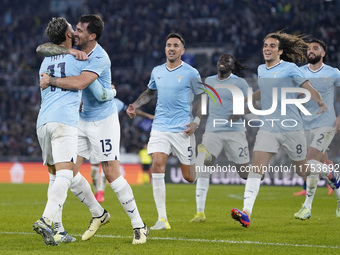 Alessio Romagnoli of S.S. Lazio celebrates after scoring a goal with his teammates during the UEFA Europa League 2024/25 League Phase MD4 ma...